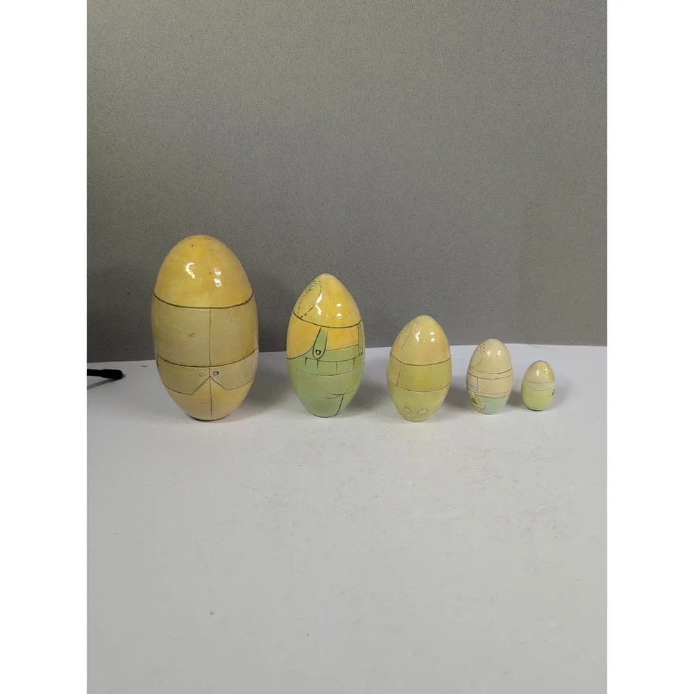 Vintage Easter Bunny Egg Matroyscka Nesting Wood Dolls Wooden Lacquer‎ Set of 5